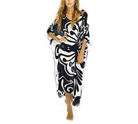Bsubseach Women Black Print Batwing Sleeve Kaftan Beach Dress Loose V Neck Bathing Suit Cover Up Beachwear