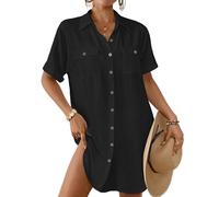 Bsubseach Women Swimsuit Coverup Button Down Bathing Suit Cover Up for Swimwear Summer Beach Shirt Dresses Resort Wear Black M