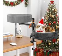 BSWAY Cat Bed for Desk - No Drilling 360° Rotation, Adjustable Height Raised Cat House Over Desk Keeps Kitten Cat Close and Work Area Clear Table Cat Bed (Dark Grey, XL)