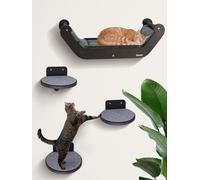 BSWAY Climbing Wall Cat Set with Bed and 3 Steps, Wooden Furniture, Multifunctional for Sleeping, Playing and Climbing (XL, Cat Bed)