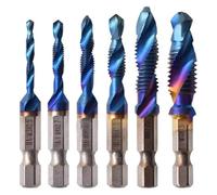 BSWXX 6pcs M3-M10 Screw Tap Drill Bits High-speed steel Taps Countersink Deburr Set Metric Combination Bit High Speed Steel 1/4 IN Quick Change Hex .0522