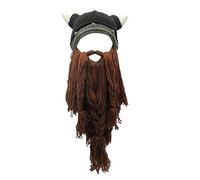 BSYLOO Funny Viking Hat with Beard for Men- Horned Helmet Beanie with Long Fake Beard- Barbarian Costume, Halloween Cosplay Gift