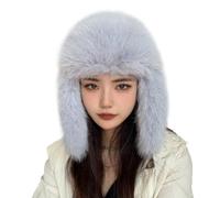 BSYLOO Luxurious Faux Mink Fur Ladies Trapper Hat，Pure Color Simplistic Women’s Winter Hat，Furry Ushanka Warm Hat, Light Blue, Small-X-Large