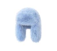 BSYLOO Luxurious Faux Mink Fur Trapper Hat, Solid Color, Simple, for Women, Winter Hat, Fur Hat, Ushanka, Warm, blue, S-XL