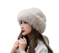 BSYLOO Luxurious Thick Faux Fur Warm Hat, Luxurious Fake Mink Mongolian Hat, Versatile Winter Beret for Women and Girls, beige, S-XXL