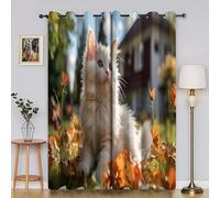 BSYYZQC Angora Cat Blackout Curtains for Bedroom Maple Leaf Soundproof Curtains, Super Soft Long Drop Light Weight for Living Room 42"X63"(W X L) drapes Eyelet 2 Panels Drapes