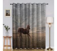 BSYYZQC Arabian Horse Eyelet Curtains Mountains Blackout Curtains, Superfine Fiber Drop for Bedroom, 3D Printed Drapes for Living Room 46"X54"(W X L) 2 Panels Drapes