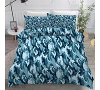 BSYYZQC Blue Super King Size Duvet Cover Sets, Camouflage Microfiber Bedding Sets King Size Ultrasoft Hypoallergenic Quilt Cover With Zipper Closure and 2 Pillowcases 76x48cm