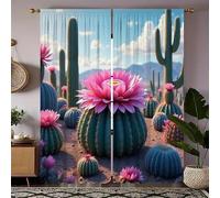 BSYYZQC Cactus Eyelet Curtains Desert Blackout Curtains, Superfine Fiber Drop for Bedroom, 3D Printed Drapes for Living Room 46"X54"(W X L) 2 Panels Drapes