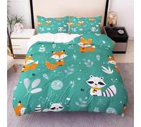 BSYYZQC Cartoon King Size Duvet Cover, Foxes Bedding, Microfibre Duvet Cover Set with Zipper Closure, Soft Cosy Quilt Cover 230 x 220 cm, and 2 Pillow Cases 50 x 75 cm