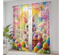 BSYYZQC Cartoon Rabbit Eyelet Curtains Easter Egg Blackout Curtains, Superfine Fiber Drop for Bedroom, 3D Printed Drapes for Living Room 46"X54"(W X L) 2 Panels Drapes