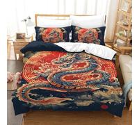 BSYYZQC Chinese Red Duvet Cover Double Dragon Bedding Set with Zipper Closure, Duvet Cover Sets 3D Printed Microfiber Quilt Cover 200x200 cm with 2 Pillowcases 50x75 cm