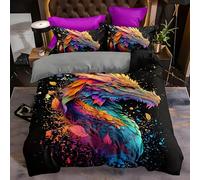 BSYYZQC Colorful Duvet Cover Double Chinese Dragon Bedding Set with Zipper Closure, Duvet Cover Sets 3D Printed Microfiber Quilt Cover 200x200 cm with 2 Pillowcases 50x75 cm