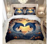 BSYYZQC Dolphin Super King Duvet Cover, Sunset Bedding, Microfibre Duvet Cover Set with Zipper Closure, Soft Cosy Quilt Cover, 2 Pillowcases 50x75 cm, 3 Pcs for Bedroom Decor
