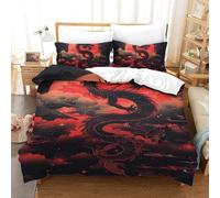 BSYYZQC Dragon Duvet Cover Double Chinese Red Bedding Set with Zipper Closure, Duvet Cover Sets 3D Printed Microfiber Quilt Cover 200x200 cm with 2 Pillowcases 50x75 cm