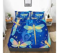 BSYYZQC Dragonflies Small Double Fitted Sheet Starlight Bed Sheets Deep Pocket 12 inch (30 cm) Soft Cozy 3 Piece Microfibre Bed Sheet 120x190 cm with 2 Pillowcases 50x75 cm