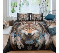 BSYYZQC Dreamcatcher Duvet Cover Super King Wolf Bedding Sets 110gsm Microfiber Quilt Cover 260x220 cm with 2 Pillowcases 50x75 cm, Comforter Cover Suitable for Adults