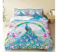 BSYYZQC Feathers Duvet Cover King Size, Peacock Bedding, Microfibre Duvet Cover Set with Zipper Closure, Soft Cosy Quilt Cover, 2 Pillowcases 50x75 cm, 3 Pcs for Bedroom Decor