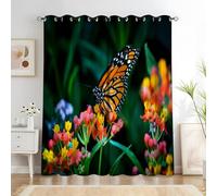 BSYYZQC Flower Bedroom Curtains Monarch Butterfly Curtains with Hooks, Digitally Printed Soundproof Curtain, Thermal Insulated Blackout Drapes 55"X69"(W X L) 2 Panels, for Decor