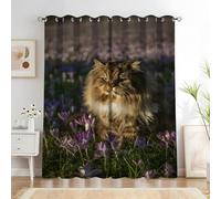 BSYYZQC Flowerbed Bedroom Curtains Norwegian Forest Cat Curtains with Hooks, Digitally Printed Soundproof Curtain, Thermal Insulated Blackout Drapes 55"X69"(W X L) 2 Panels, for Decor