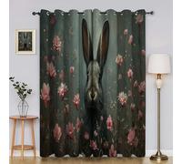 BSYYZQC Flowers Blackout Curtains for Bedroom Black Rabbit Soundproof Curtains, Super Soft Long Drop Light Weight for Living Room 42"X63"(W X L) drapes Eyelet 2 Panels Drapes