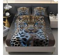 BSYYZQC Leopard Print King Size Fitted Sheets Snowflake Bed Sheets Deep Pocket 12 inch (30 cm) Soft Cozy 3 Piece Microfibre Bed Sheet 150x200 cm with 2 Pillowcases 50x75 cm