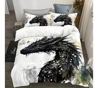 BSYYZQC Mythical Animal Duvet Cover Double Black Dragon Bedding Set with Zipper Closure, Duvet Cover Sets 3D Printed Microfiber Quilt Cover 200x200 cm with 2 Pillowcases 50x75 cm