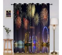 BSYYZQC Neon Eyelet Curtains Fireworks Blackout Curtains, Superfine Fiber Drop for Bedroom, 3D Printed Drapes for Living Room 46"X54"(W X L) 2 Panels Drapes