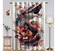 BSYYZQC Peony Tattoo Blackout Curtains for Bedroom Coiled Serpent Soundproof Curtains, Super Soft Long Drop Light Weight for Living Room 42"X63"(W X L) drapes Eyelet 2 Panels Drapes