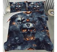 BSYYZQC Pumpkins Single Duvet Cover, Skull Bedding, Microfibre Duvet Cover Set with Zipper Closure, Soft Cosy Quilt Cover, 2 Pillowcases 50x75 cm, 3 Pcs for Bedroom Decor