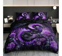 BSYYZQC Purple Dragon Duvet Cover Double Purple Rose Bedding Set with Zipper Closure, Duvet Cover Sets 3D Printed Microfiber Quilt Cover 200x200 cm with 2 Pillowcases 50x75 cm
