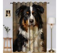 BSYYZQC Retro Bedroom Curtains Border Collie Curtains with Hooks, Digitally Printed Soundproof Curtain, Thermal Insulated Blackout Drapes 55"X69"(W X L) 2 Panels, for Decor