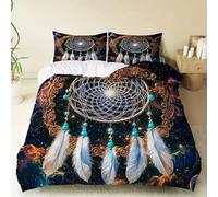 BSYYZQC Retro Feathers Super King Duvet Cover, Milky Way Starry Sky Bedding, Microfibre Duvet Cover Set with Zipper Closure, Soft Cosy Quilt Cover, 2 Pillowcases 50x75 cm, 3 Pcs for Bedroom Decor