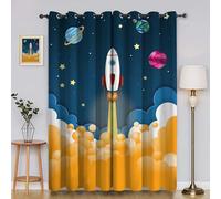 BSYYZQC Rocket Bedroom Curtains Universe Curtains with Hooks, Digitally Printed Soundproof Curtain, Thermal Insulated Blackout Drapes 55"X69"(W X L) 2 Panels, for Decor