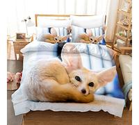 BSYYZQC Single Duvet Cover Set White Fennec Fox 110gsm Microfiber Bed Set With 1 Pillowcase 19" X 29", Quilt Cover Suitable For Children And Adults