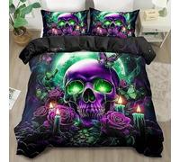 BSYYZQC Skull Single Duvet Cover, Halloween Bedding, Microfibre Duvet Cover Set with Zipper Closure, Soft Cosy Quilt Cover, 2 Pillowcases 50x75 cm, 3 Pcs for Bedroom Decor