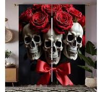 BSYYZQC Skulls Blackout Curtains for Bedroom Red Rose Soundproof Curtains, Super Soft Long Drop Light Weight for Living Room 42"X63"(W X L) drapes Eyelet 2 Panels Drapes