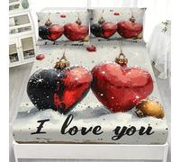 BSYYZQC Snowflake Small Double Fitted Sheet Heart Bed Sheets Deep Pocket 12 inch (30 cm) Soft Cozy 3 Piece Microfibre Bed Sheet 120x190 cm with 2 Pillowcases 50x75 cm