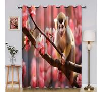 BSYYZQC Squirrel Monkey Curtains & Drapes Cherry Blossom Window Curtain, Super Soft Eyelet Blackout Curtain, Blackout Lined Eyelet Drop 66"x90"(W x L) 2 Panels Drapes