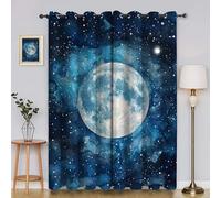 BSYYZQC Starry Sky Blackout Curtains for Bedroom Moon Soundproof Curtains, Super Soft Long Drop Light Weight for Living Room 42"X63"(W X L) drapes Eyelet 2 Panels Drapes