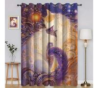 BSYYZQC Starry Sky Curtains & Drapes Fox Window Curtain, Super Soft Eyelet Blackout Curtain, Blackout Lined Eyelet Drop 66"x90"(W x L) 2 Panels Drapes