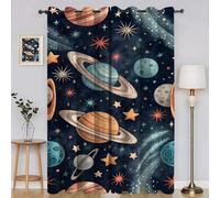 BSYYZQC Stars Curtains & Drapes Cosmos Window Curtain, Super Soft Eyelet Blackout Curtain, Blackout Lined Eyelet Drop 66"x90"(W x L) 2 Panels Drapes