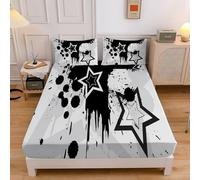 BSYYZQC Stars Small Double Fitted Sheet Ink Dots Bed Sheets Deep Pocket 12 inch (30 cm) Soft Cozy 3 Piece Microfibre Bed Sheet 120x190 cm with 2 Pillowcases 50x75 cm