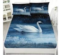 BSYYZQC Swan Small Double Fitted Sheet Snowflake Bed Sheets Deep Pocket 12 inch (30 cm) Soft Cozy 3 Piece Microfibre Bed Sheet 120x190 cm with 2 Pillowcases 50x75 cm