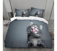 BSYYZQC Tongue Duvet Cover King Norwegian Forest Cat King Size Duvet Cover Sets 3D Printed Microfiber Bedding Soft Quilt Cover 230x220 cm with 2 Pillowcases 50x75 cm