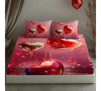 BSYYZQC Water Drops Double Fitted Sheet Heart Bed Sheets Deep Pocket 12 inch (30 cm) Soft Cozy 3 Piece Microfibre Bed Sheet 135x190 cm with 2 Pillowcases 50x75 cm