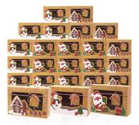 Bszatan 24 Pack Christmas Cookie Boxes with Window, Large Holiday Food Bakery Treat Boxes for Gift Giving, Pastry, Candy, Party Favors, Christmas Kraft Gift Boxes with Ribbons and DIY Gift Tags
