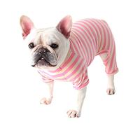 BT Bear Dog Clothes, Dog Colorful Stripe Pajamas Soft Cotton Jumpsuit Bulldog Onesies Costume for Puppy Small Medium Dogs (XXL,Pink)