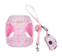 BT Bear Dog Harness Lead Set With Poo Bag Holder, Soft Breathable Dog Vest Harness for Puppy Cats Small Dogs,Pink_L