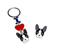 BT Bear Dog Keyring Dog Brooch Set,Dogs Pendant Key-Ring Keychain Cute Metal Puppy ID Tags Dog Keyring Keyfob Key Tags Car Bag Keyring (Boston Terrier)